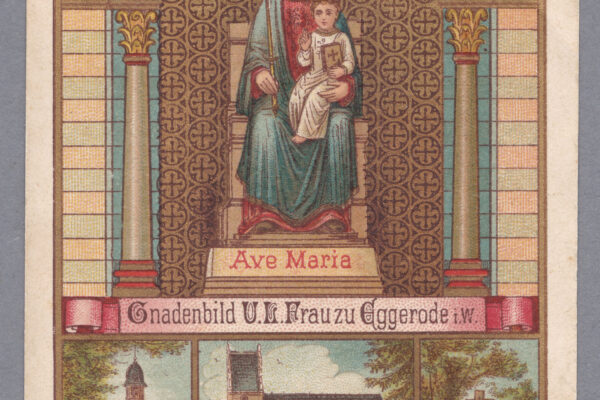 Abbildung von B.Kühlen der Gnadenkapelle, der Pfarrkirche und des Brunnens mit Ave Maria Gnadenkapel